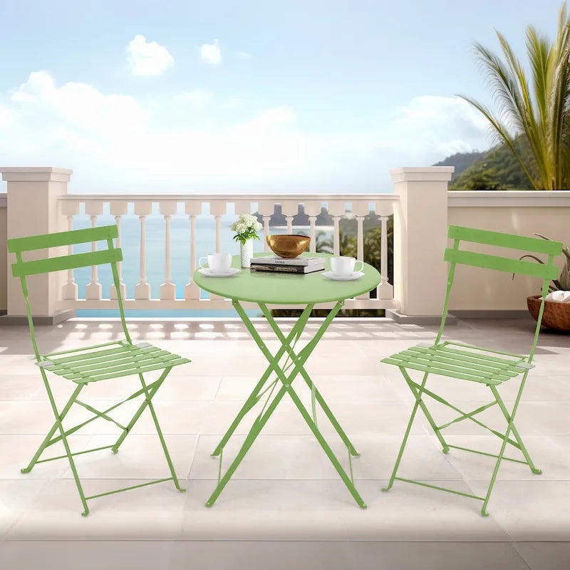 EROMMY Salon de Bistro 3 Pièces pour Extérieur, Table et Chaises de Jardin Pliables, Résistant à la Rouille, Léger pour Balcon