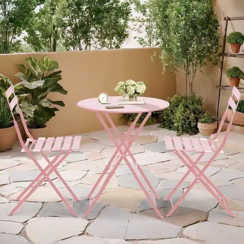 EROMMY Salon de Bistro 3 Pièces pour Extérieur, Table et Chaises de Jardin Pliables, Résistant à la Rouille, Léger pour Balcon