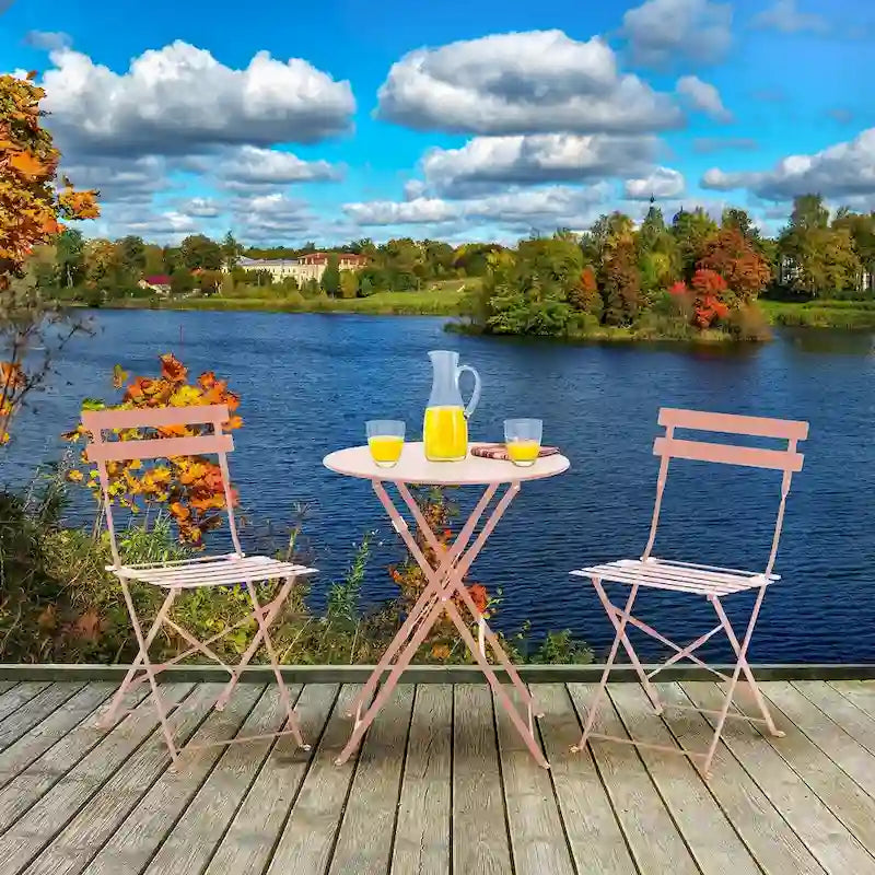 EROMMY Salon de Bistro 3 Pièces pour Extérieur, Table et Chaises de Jardin Pliables, Résistant à la Rouille, Léger pour Balcon