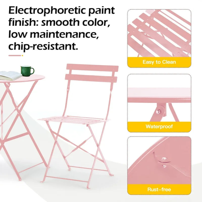 EROMMY Salon de Bistro 3 Pièces pour Extérieur, Table et Chaises de Jardin Pliables, Résistant à la Rouille, Léger pour Balcon