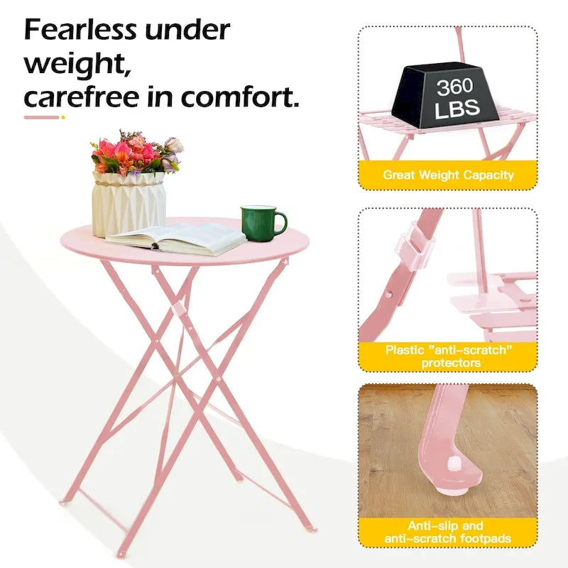 EROMMY Salon de Bistro 3 Pièces pour Extérieur, Table et Chaises de Jardin Pliables, Résistant à la Rouille, Léger pour Balcon