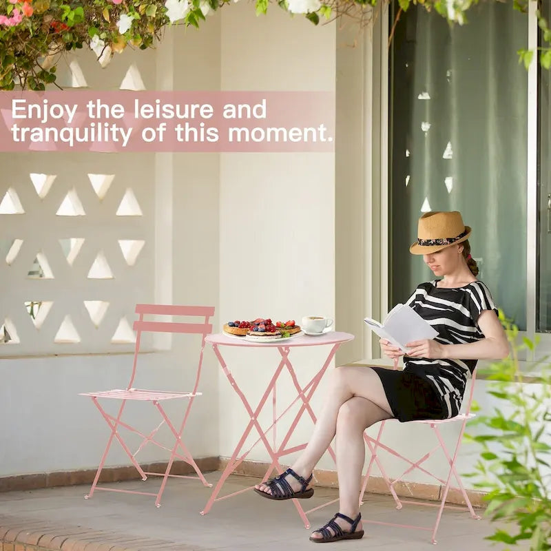 EROMMY Salon de Bistro 3 Pièces pour Extérieur, Table et Chaises de Jardin Pliables, Résistant à la Rouille, Léger pour Balcon