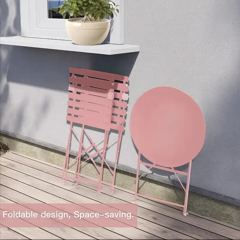 EROMMY Salon de Bistro 3 Pièces pour Extérieur, Table et Chaises de Jardin Pliables, Résistant à la Rouille, Léger pour Balcon