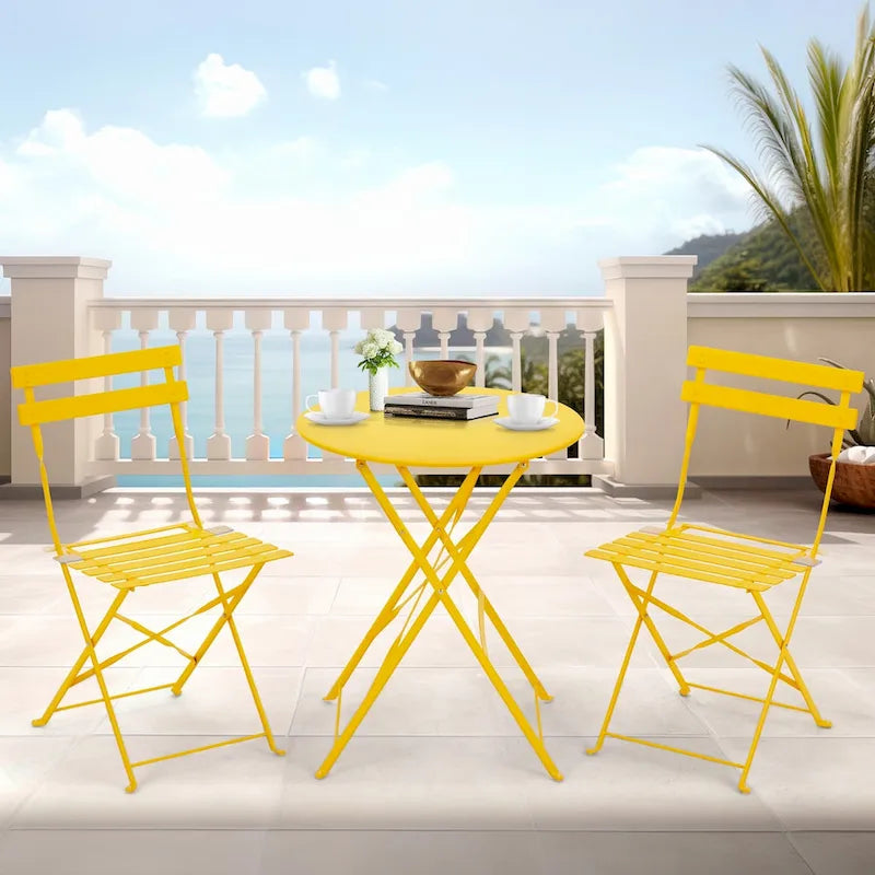 EROMMY Salon de Bistro 3 Pièces pour Extérieur, Table et Chaises de Jardin Pliables, Résistant à la Rouille, Léger pour Balcon