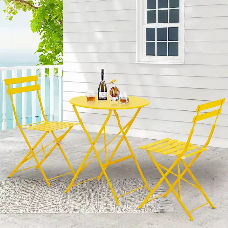 EROMMY Salon de Bistro 3 Pièces pour Extérieur, Table et Chaises de Jardin Pliables, Résistant à la Rouille, Léger pour Balcon