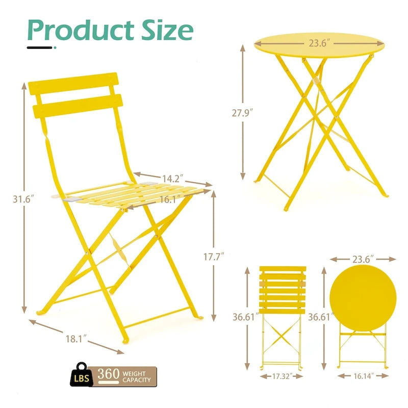 EROMMY Salon de Bistro 3 Pièces pour Extérieur, Table et Chaises de Jardin Pliables, Résistant à la Rouille, Léger pour Balcon