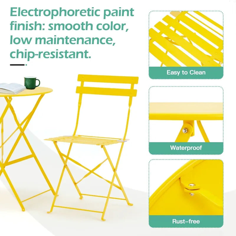 EROMMY Salon de Bistro 3 Pièces pour Extérieur, Table et Chaises de Jardin Pliables, Résistant à la Rouille, Léger pour Balcon