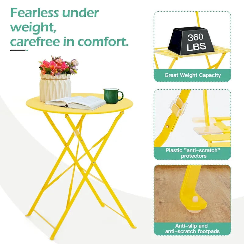 EROMMY Salon de Bistro 3 Pièces pour Extérieur, Table et Chaises de Jardin Pliables, Résistant à la Rouille, Léger pour Balcon