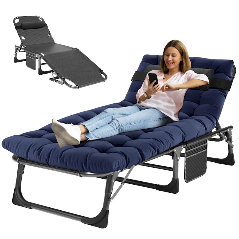 -Position Folding Chaise Lounge - Heavy Duty Outdoor Chair for Pool, Beach, Camping & Patio (Breezy Oceanic)