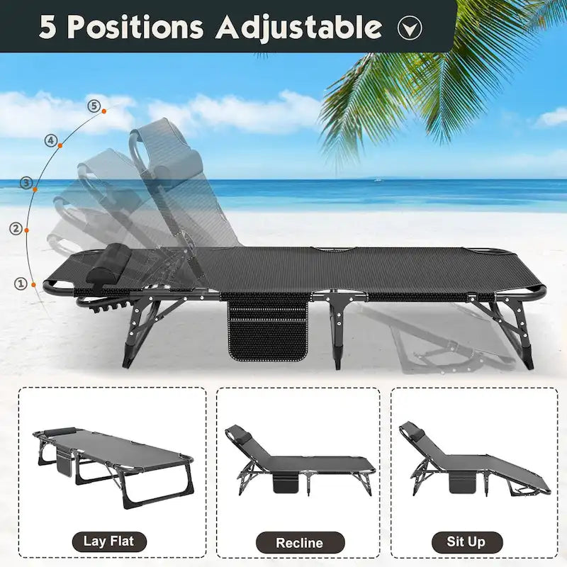 -Chaise longue pliante multiposition - Chaise d'extérieur robuste pour piscine, plage, camping et terrasse (Breezy Oceanic)