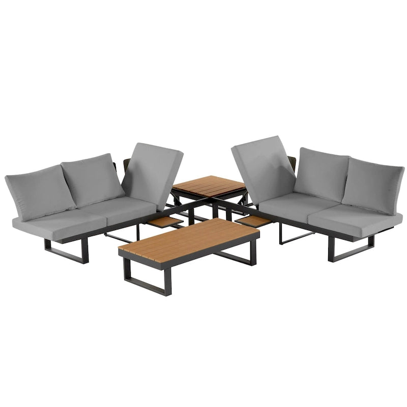 Ensemble de canapé d'angle modulable d'extérieur avec table basse, table d'appoint et sièges inclinables ajustables