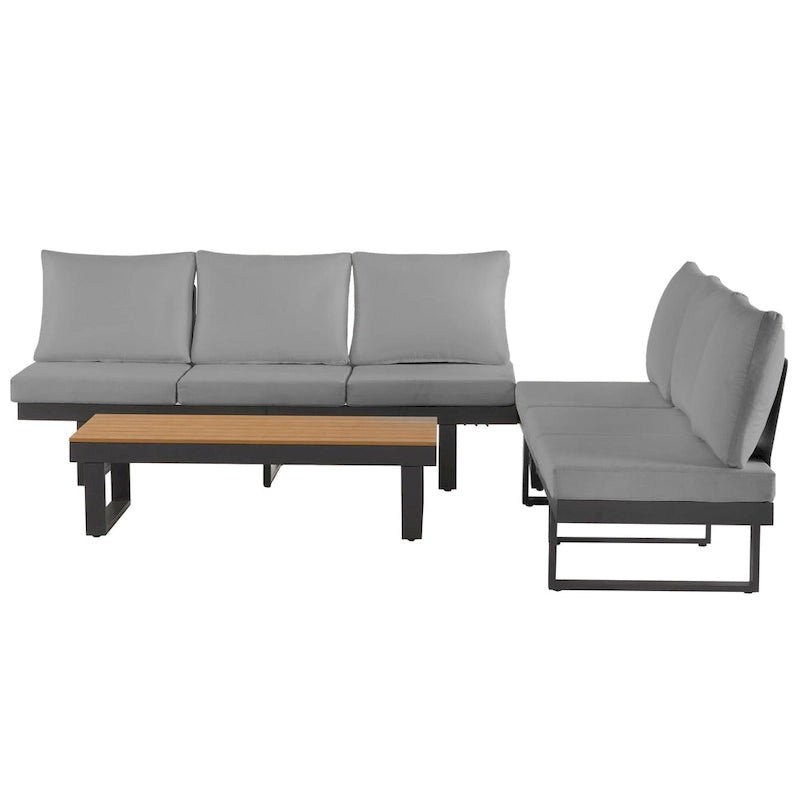 Ensemble de canapé d'angle modulable d'extérieur avec table basse, table d'appoint et sièges inclinables ajustables