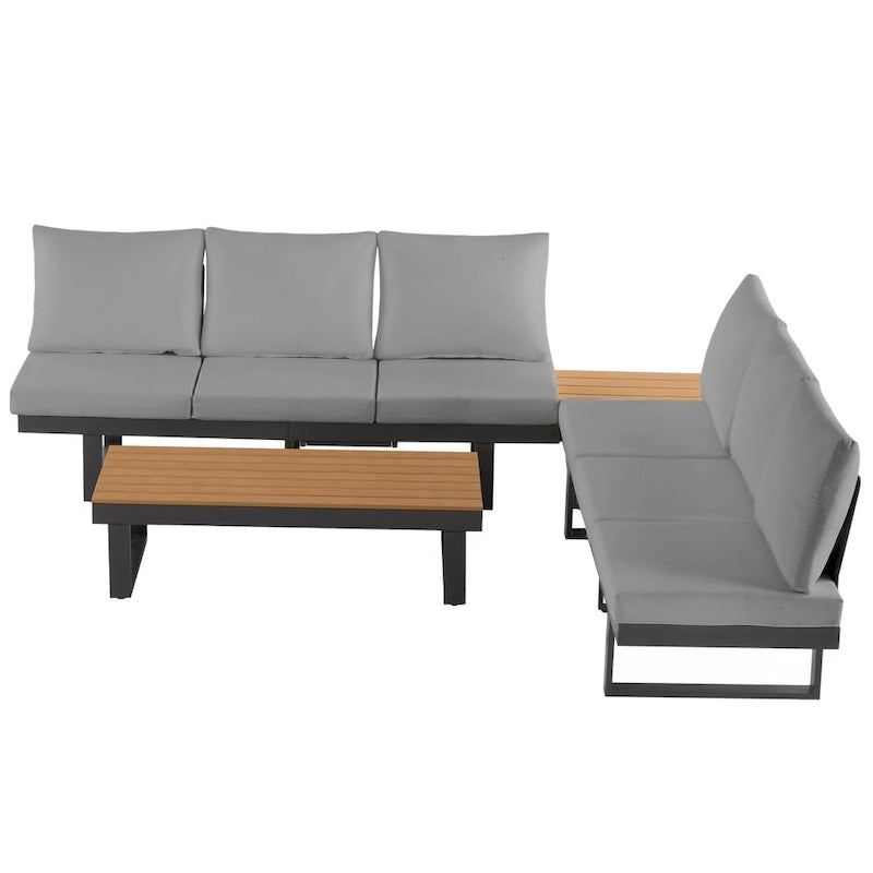 Ensemble de canapé d'angle modulable d'extérieur avec table basse, table d'appoint et sièges inclinables ajustables