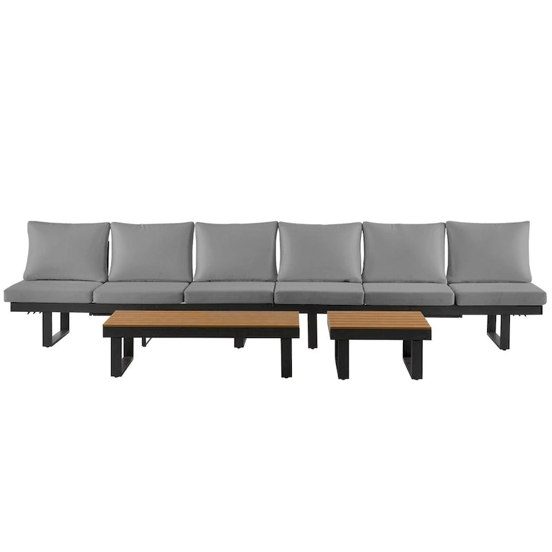 Ensemble de canapé d'angle modulable d'extérieur avec table basse, table d'appoint et sièges inclinables ajustables