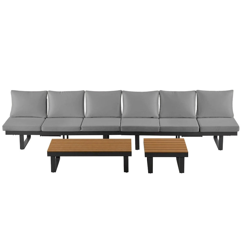 Ensemble de canapé d'angle modulable d'extérieur avec table basse, table d'appoint et sièges inclinables ajustables
