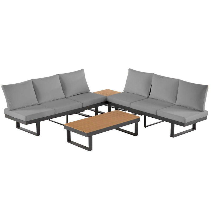 Ensemble de canapé d'angle modulable d'extérieur avec table basse, table d'appoint et sièges inclinables ajustables