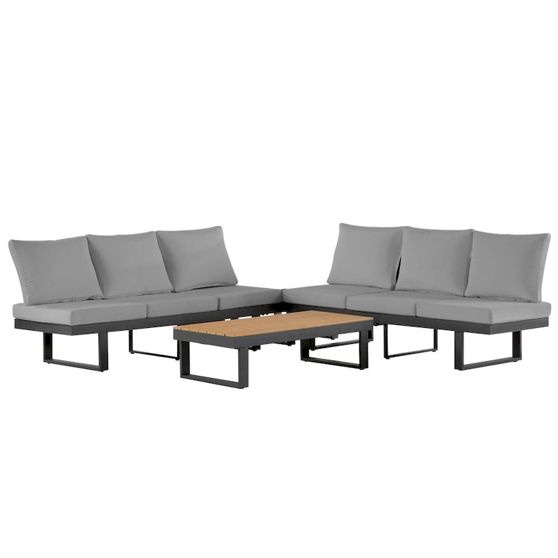 Ensemble de canapé d'angle modulable d'extérieur avec table basse, table d'appoint et sièges inclinables ajustables