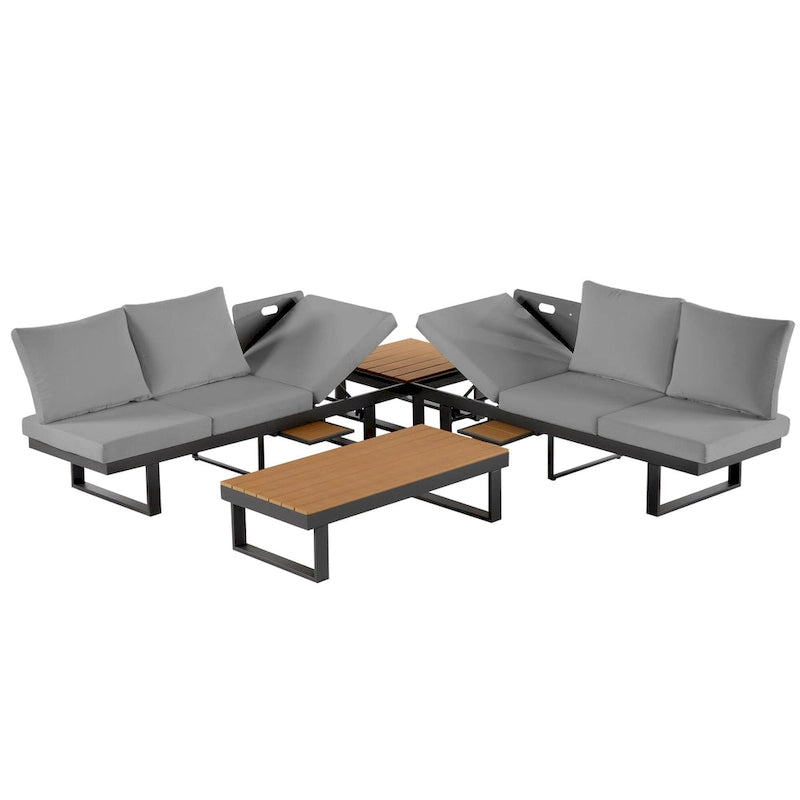 Ensemble de canapé d'angle modulable d'extérieur avec table basse, table d'appoint et sièges inclinables ajustables