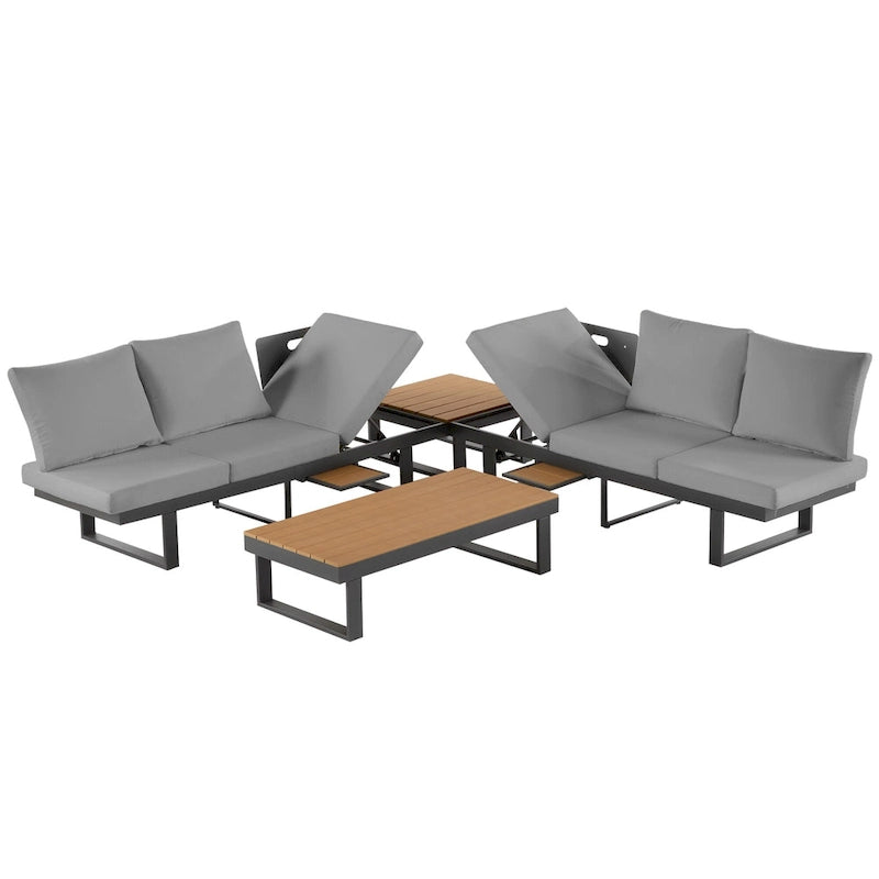 Ensemble de canapé d'angle modulable d'extérieur avec table basse, table d'appoint et sièges inclinables ajustables