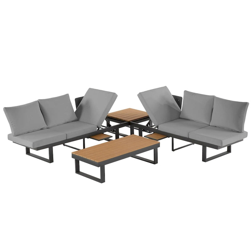 Ensemble de canapé d'angle modulable d'extérieur avec table basse, table d'appoint et sièges inclinables ajustables