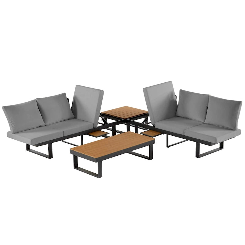 Ensemble de canapé d'angle modulable d'extérieur avec table basse, table d'appoint et sièges inclinables ajustables