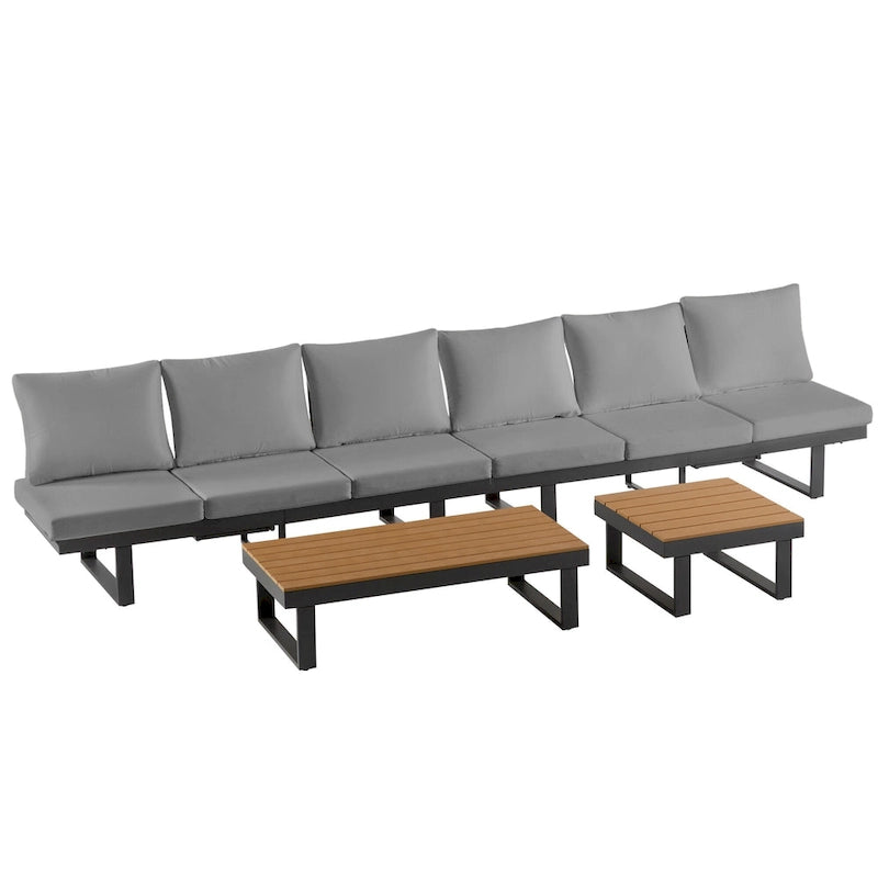 Ensemble de canapé d'angle modulable d'extérieur avec table basse, table d'appoint et sièges inclinables ajustables