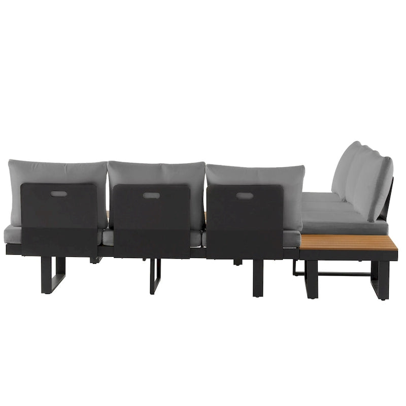 Ensemble de canapé d'angle modulable d'extérieur avec table basse, table d'appoint et sièges inclinables ajustables