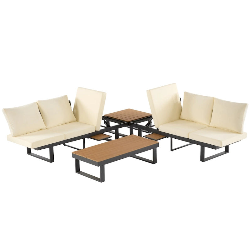 Ensemble de canapé d'angle modulable d'extérieur avec table basse, table d'appoint et sièges inclinables ajustables