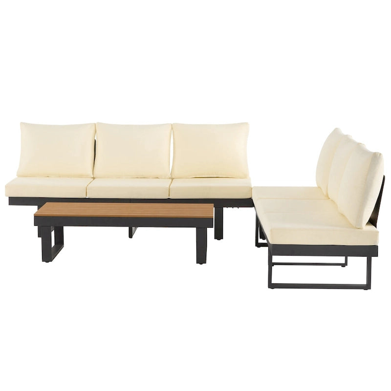 Ensemble de canapé d'angle modulable d'extérieur avec table basse, table d'appoint et sièges inclinables ajustables