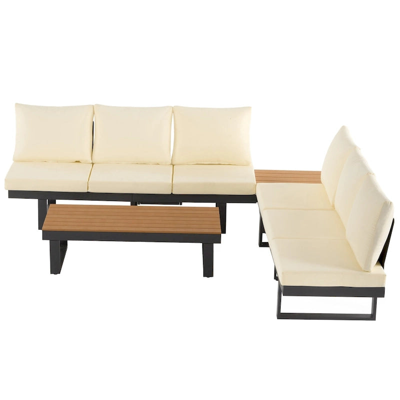 Ensemble de canapé d'angle modulable d'extérieur avec table basse, table d'appoint et sièges inclinables ajustables