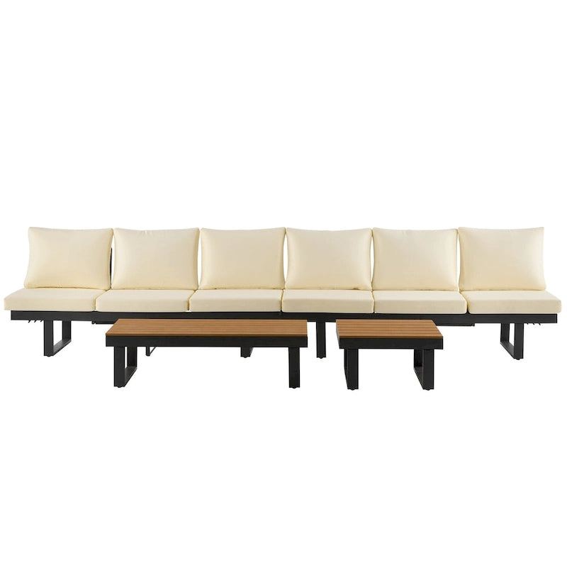 Ensemble de canapé d'angle modulable d'extérieur avec table basse, table d'appoint et sièges inclinables ajustables