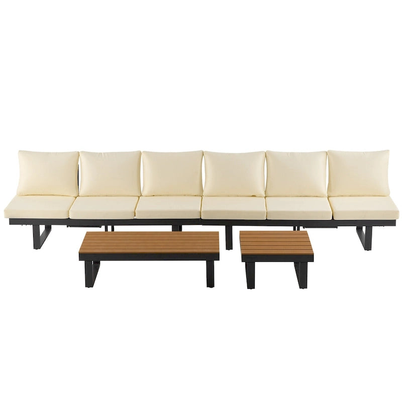 Ensemble de canapé d'angle modulable d'extérieur avec table basse, table d'appoint et sièges inclinables ajustables