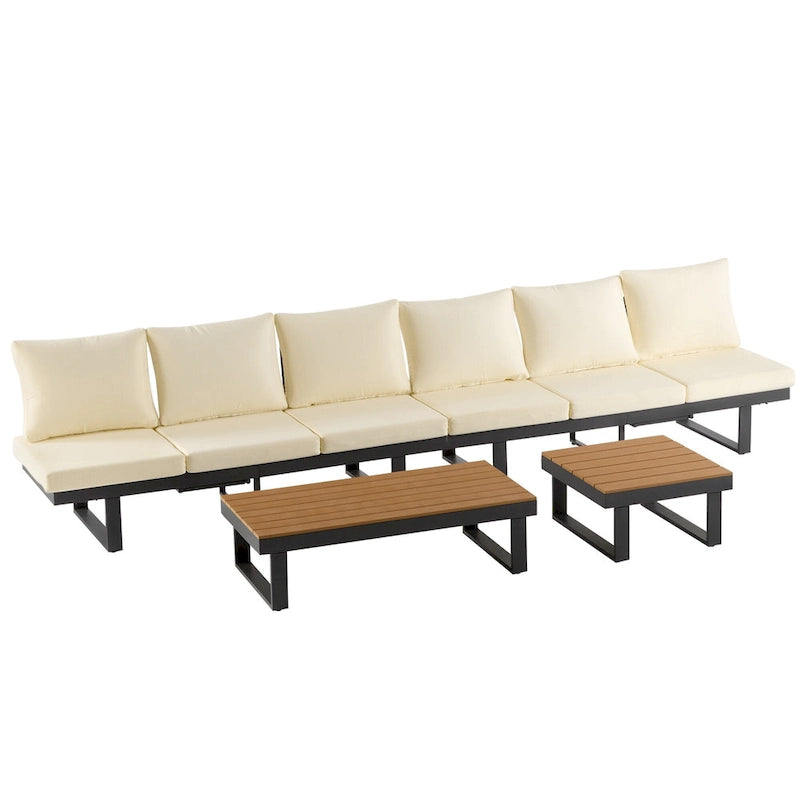 Ensemble de canapé d'angle modulable d'extérieur avec table basse, table d'appoint et sièges inclinables ajustables
