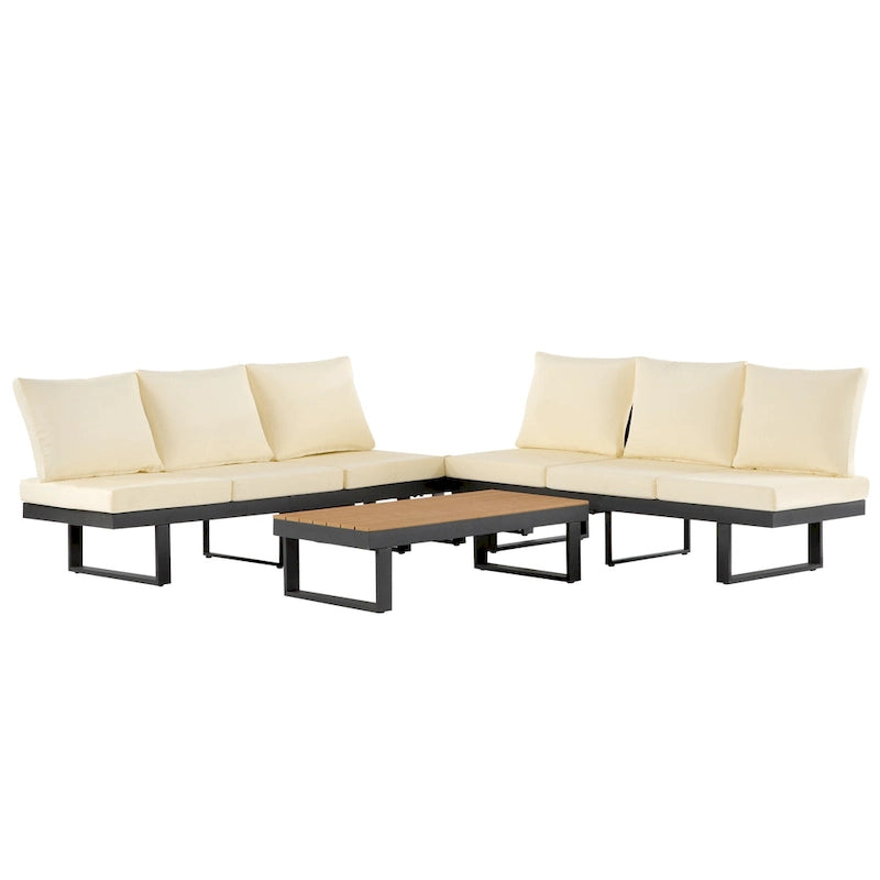 Ensemble de canapé d'angle modulable d'extérieur avec table basse, table d'appoint et sièges inclinables ajustables