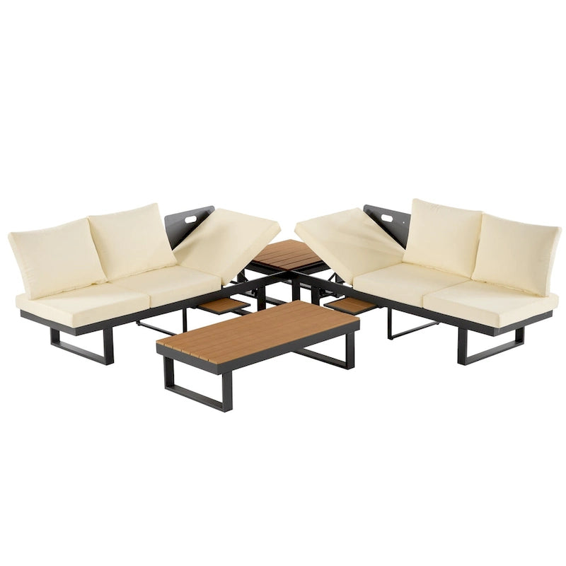 Ensemble de canapé d'angle modulable d'extérieur avec table basse, table d'appoint et sièges inclinables ajustables