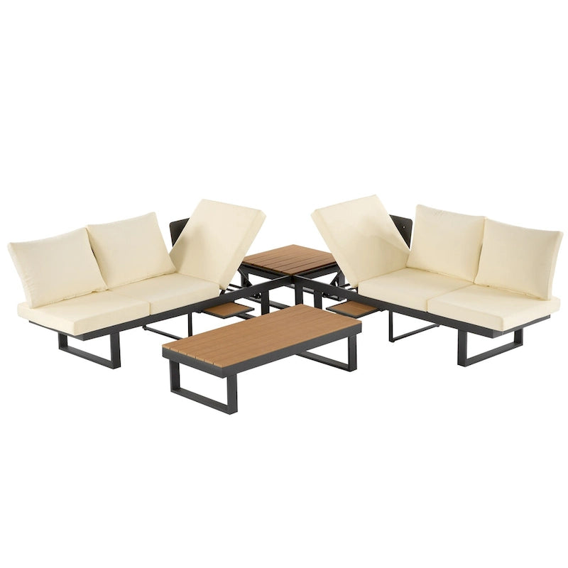 Ensemble de canapé d'angle modulable d'extérieur avec table basse, table d'appoint et sièges inclinables ajustables