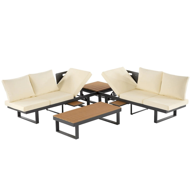 Ensemble de canapé d'angle modulable d'extérieur avec table basse, table d'appoint et sièges inclinables ajustables