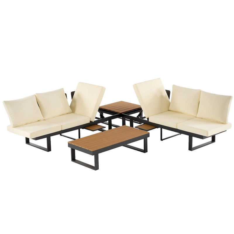 Ensemble de canapé d'angle modulable d'extérieur avec table basse, table d'appoint et sièges inclinables ajustables