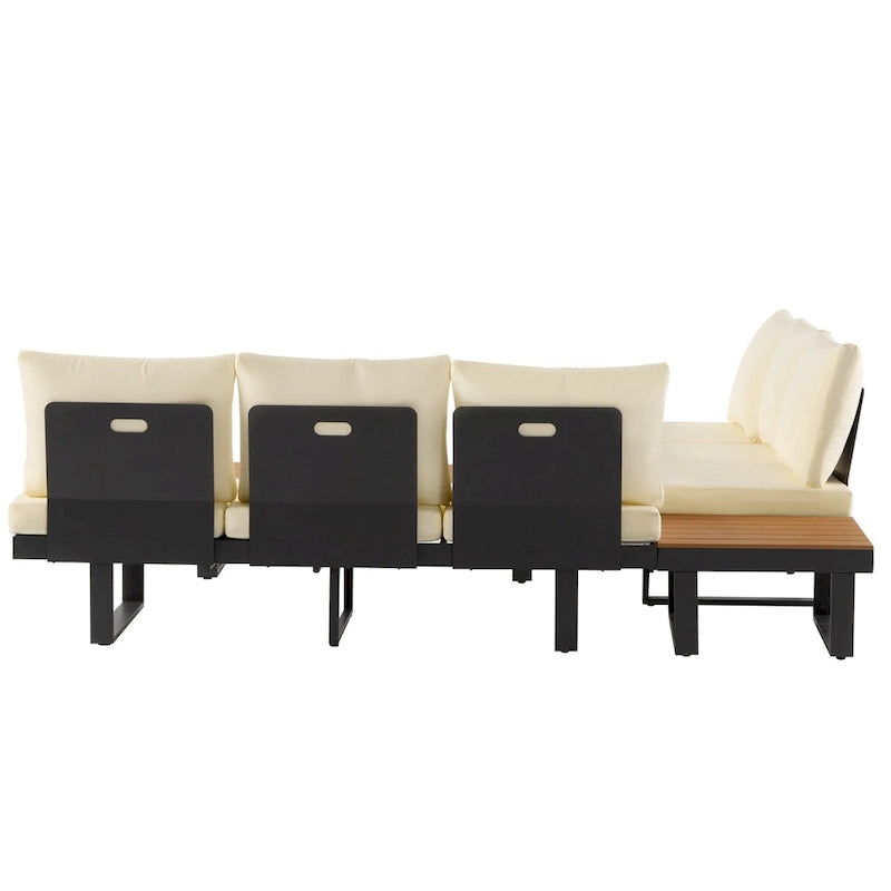 Ensemble de canapé d'angle modulable d'extérieur avec table basse, table d'appoint et sièges inclinables ajustables