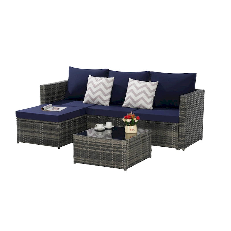 Ensemble de canapé d'angle en forme de L 2 pièces pour extérieur avec table basse en verre