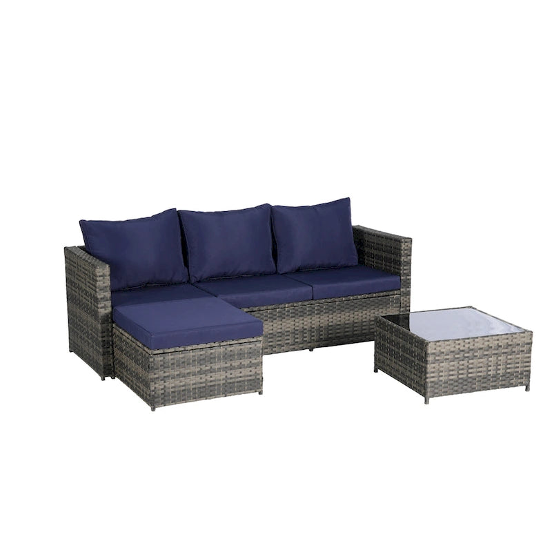Ensemble de canapé d'angle en forme de L 2 pièces pour extérieur avec table basse en verre