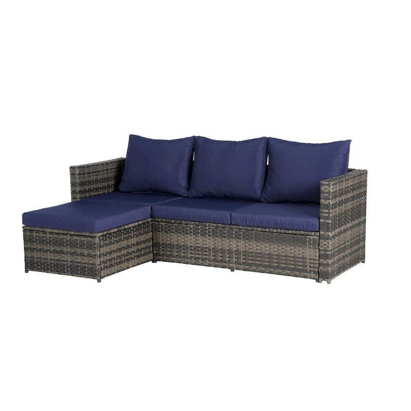 Ensemble de canapé d'angle en forme de L 2 pièces pour extérieur avec table basse en verre