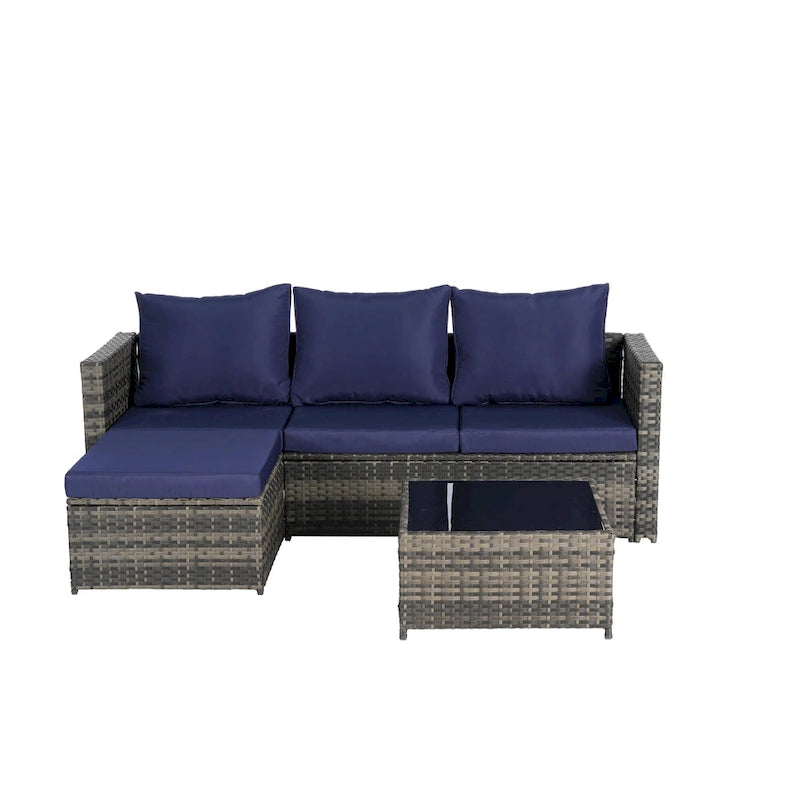 Ensemble de canapé d'angle en forme de L 2 pièces pour extérieur avec table basse en verre