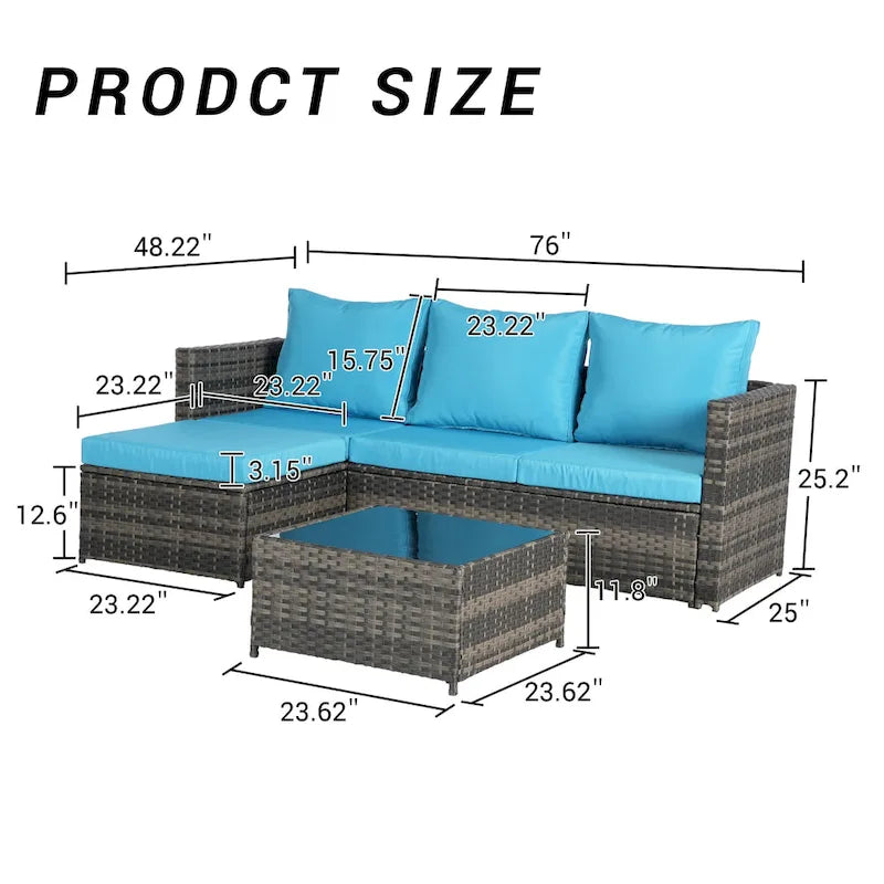 Ensemble de canapé d'angle en forme de L 2 pièces pour extérieur avec table basse en verre