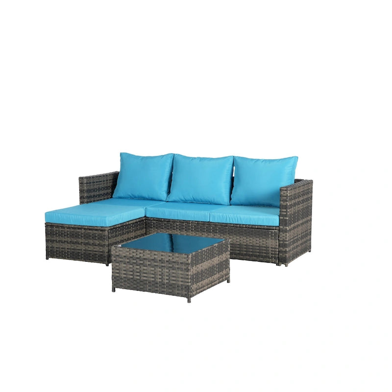 Ensemble de canapé d'angle en forme de L 2 pièces pour extérieur avec table basse en verre