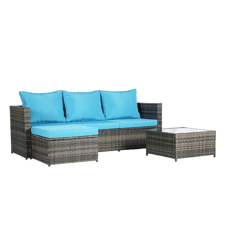 Ensemble de canapé d'angle en forme de L 2 pièces pour extérieur avec table basse en verre