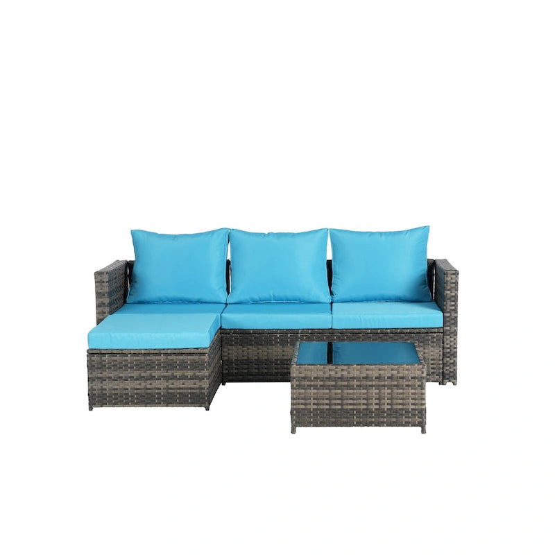 Ensemble de canapé d'angle en forme de L 2 pièces pour extérieur avec table basse en verre