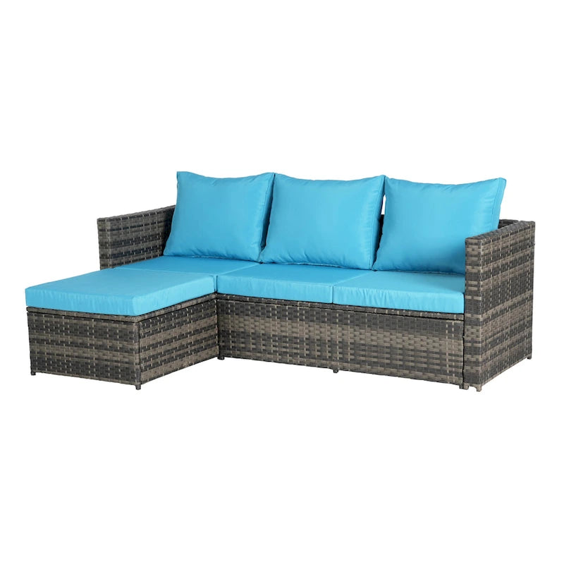 Ensemble de canapé d'angle en forme de L 2 pièces pour extérieur avec table basse en verre