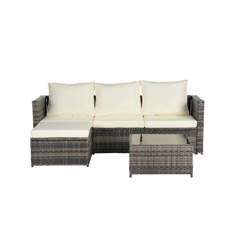 Ensemble de canapé d'angle en forme de L 2 pièces pour extérieur avec table basse en verre