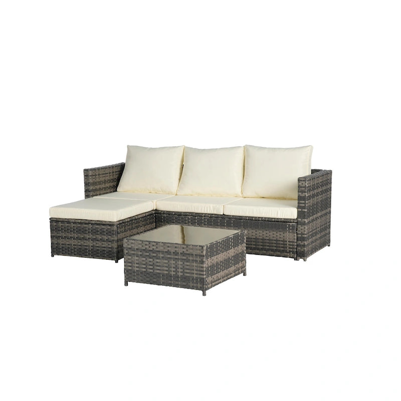 Ensemble de canapé d'angle en forme de L 2 pièces pour extérieur avec table basse en verre